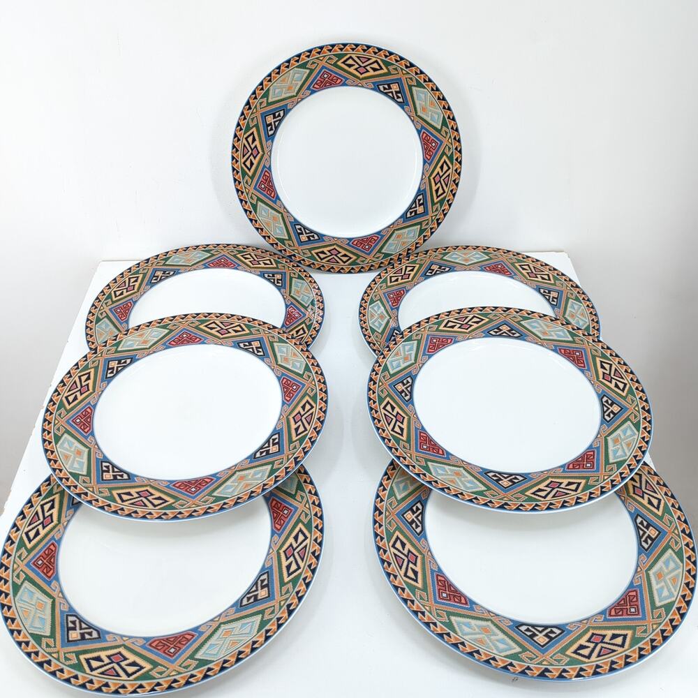 Christopher Stuart Optima La Brea China Dinner Plates Southwest Set 7 VTG FLAW